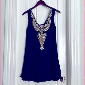 Lilly Pulitzer navy and gold embellished cover-up dress, size XS